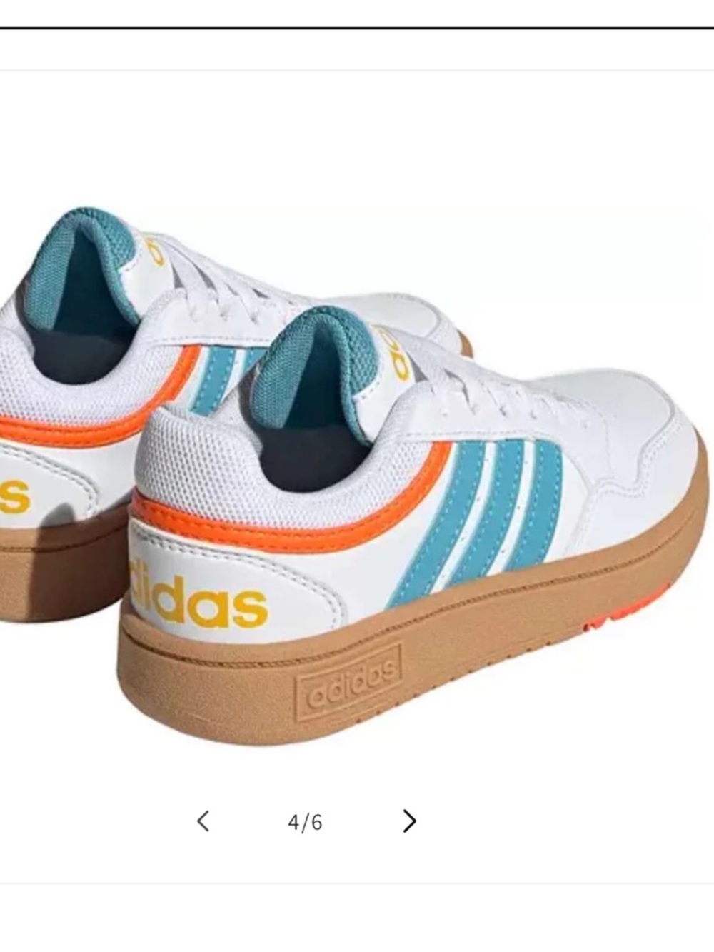 adidas Youth “Hoops 3.0” White Sneakers with Teal Stripes & Orange Trim